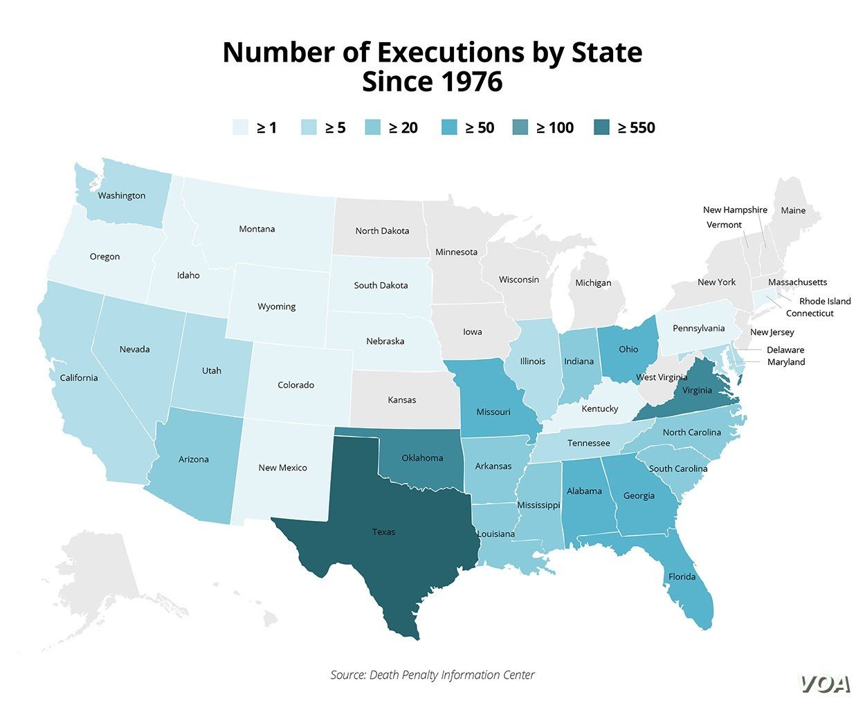 Number of Executions by State Since 1976