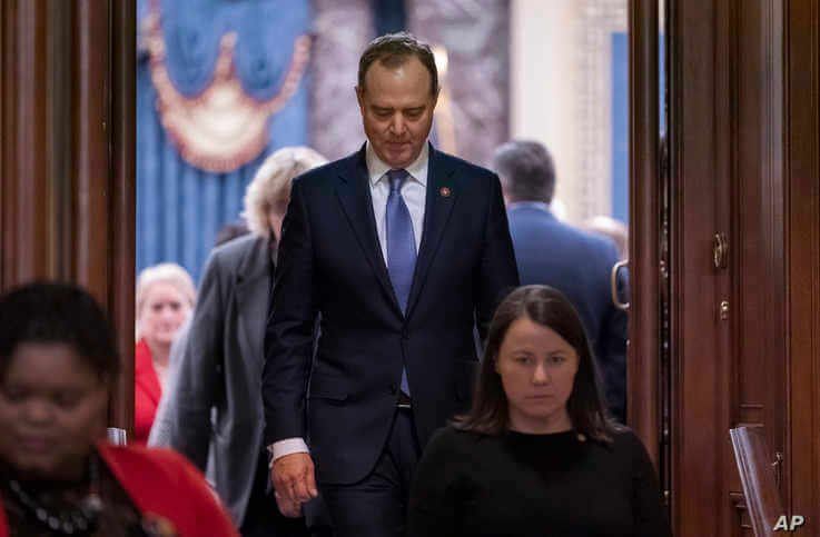 House Democratic impeachment manager, Intelligence Committee Chairman Adam Schiff, D-Calif., leaves the Senate chamber after…
