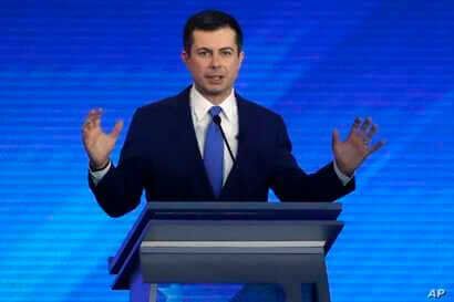 Democratic presidential candidate former South Bend, Ind., Mayor Pete Buttigieg speaks during a Democratic presidential primary…