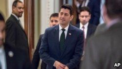 Speaker of the House Paul Ryan, R-Wis., emerges from the chamber just after key conservatives in the rebellious House Freedom Caucus helped to kill passage of the farm bill which had been a priority for GOP leaders, at the Capitol in Washington, May 18, 2018. 