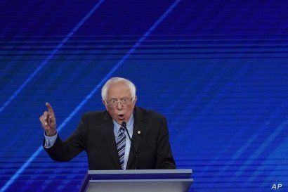 Democratic presidential candidate Sen. Bernie Sanders, I-Vt., answers a question Thursday, Sept. 12, 2019, during a Democratic presidential primary debate hosted by ABC at Texas Southern University in Houston. (AP Photo/David J. Phillip)