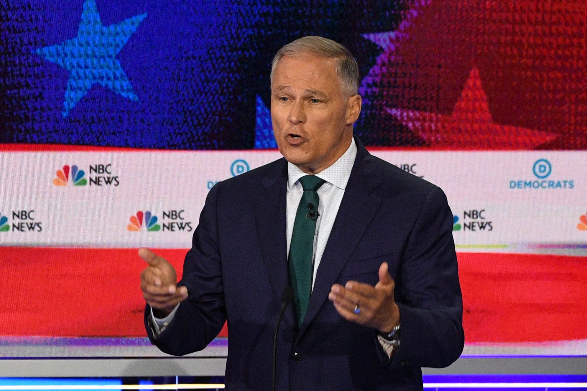  Democratic presidential hopeful Governor of Washington Jay Inslee speaks during the first Democratic primary debate of the 2020 presidential campaign at the Adrienne Arsht Center for the Performing Arts in Miami,  June 26, 2019. 