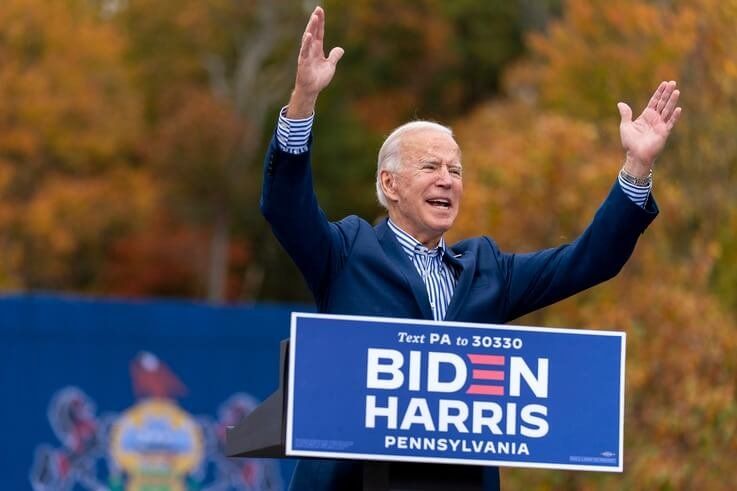 Democratic presidential candidate former Vice President Joe Biden speaks at a drive-in campaign stop at Bucks County Community…
