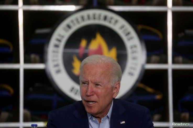 U.S. President Joe Biden speaks during a meeting as he tours the National Interagency Fire Center in Boise, Idaho, U.S.,…