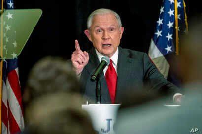 Jeff Sessions addresses the crowd at his watch party following Alabama's state primary, Tuesday, March 3, 2020, in Mobile, Ala…