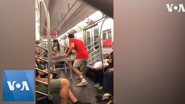 Ping-Pong Players Play Game on New York City Train