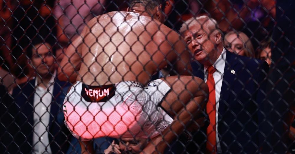 UFC fighter Paulo Costa jumps out of cage to greet Trump at match