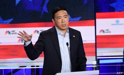 Democratic presidential hopeful U.S. entrepreneur Andrew Yang speaks in the second Democratic primary debate of the 2020 presidential campaign at the Adrienne Arsht Center for the Performing Arts in Miami,, June 27, 2019. 