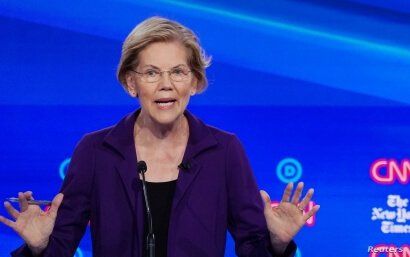 Democratic presidential candidate Senator Elizabeth Warren speaks during the fourth U.S. Democratic presidential candidates…