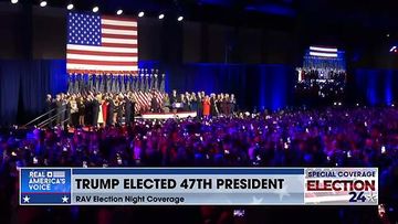 TRUMP APPROACHES THE STAGE FOR HIS VICTORY SPEECH