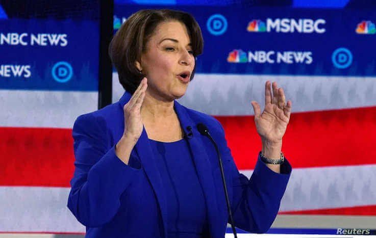 Senator Amy Klobuchar speaks during the U.S. Democratic presidential candidates debate at the Tyler Perry Studios in Atlanta,…