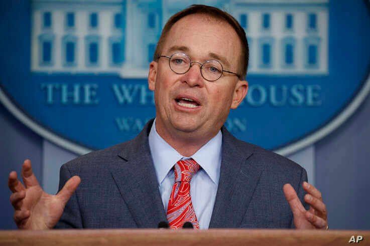 White House chief of staff Mick Mulvaney announces that the G7 will be held at Trump National Doral, Thursday, Oct. 17, 2019,…