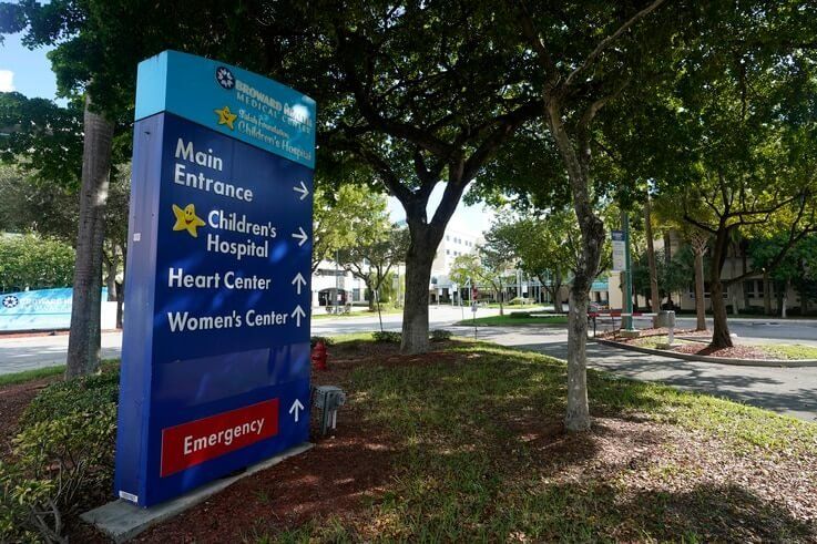 An entrance to Broward Health Medical Center is shown, Monday, Sept. 28, 2020, in Fort Lauderdale, Fla. Florida police and…
