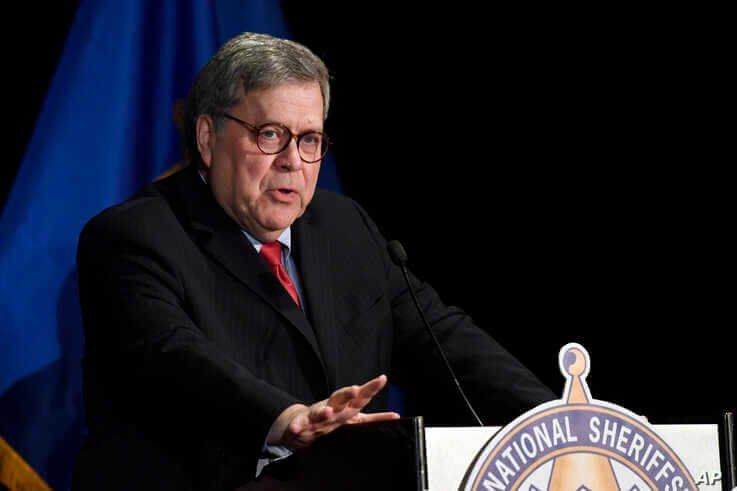 Attorney General William Barr speaks at the National Sheriffs' Association Winter Legislative and Technology Conference in…