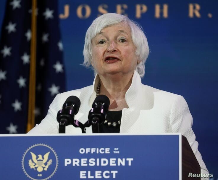 Janet Yellen, U.S. President-elect Joe Biden's nominee to be treasury secretary, speaks as Biden announces nominees and…