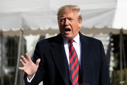 FILE - President Donald Trump speaks to reporters outside the White House, in Washington, Nov. 9, 2019.