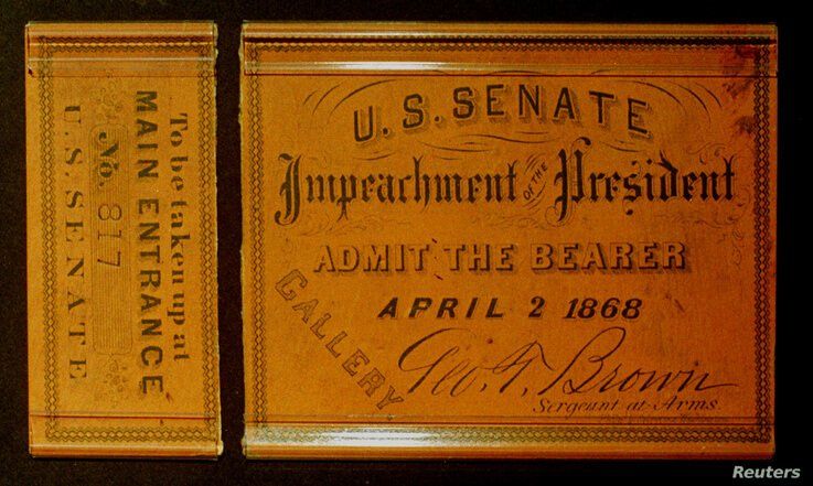 A Senate Gallery pass from the impeachment trial of President Andrew Johnson in 1868