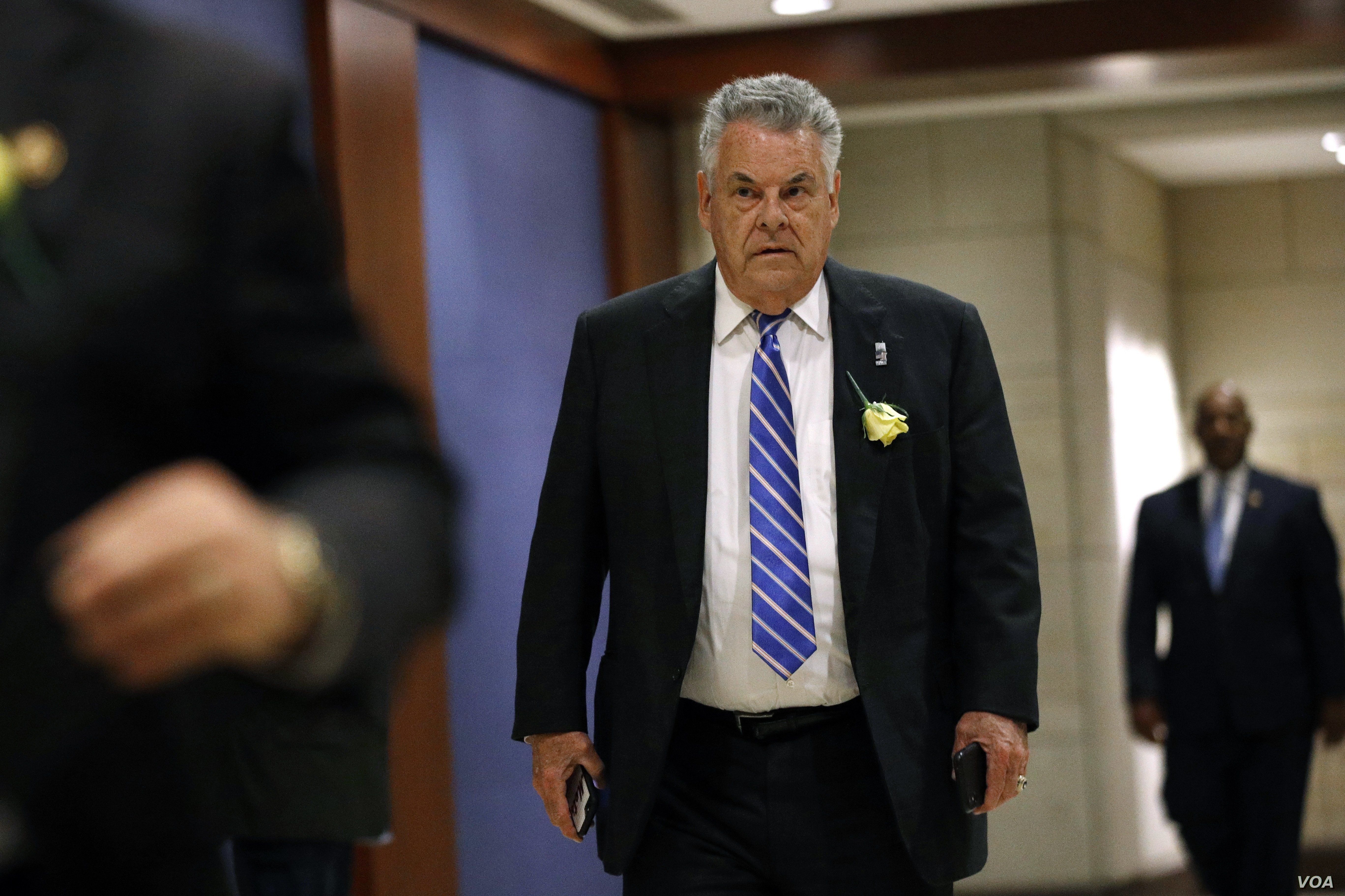 FILE - Rep. Peter King, R-N.Y., arrives for a classified briefing on Capitol Hill in Washington, May 21, 2019. 