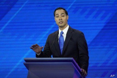 Democratic presidential candidate Julian Castro gives his closing statement during a Democratic presidential primary debate hosted by ABC at Texas Southern University in Houston, Sept. 12, 2019.