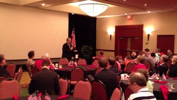 Virginia Lt. Gov. Bill Bolling speaks to the state’s delegation at the RNC