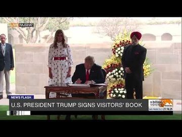 President Trump signs visitor’s book at Raj Ghat