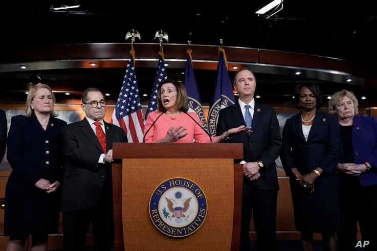 House Speaker Nancy Pelosi of Calif., speaks during a news conference to announce impeachment managers on Capitol Hill in Washington, Jan. 15, 2020