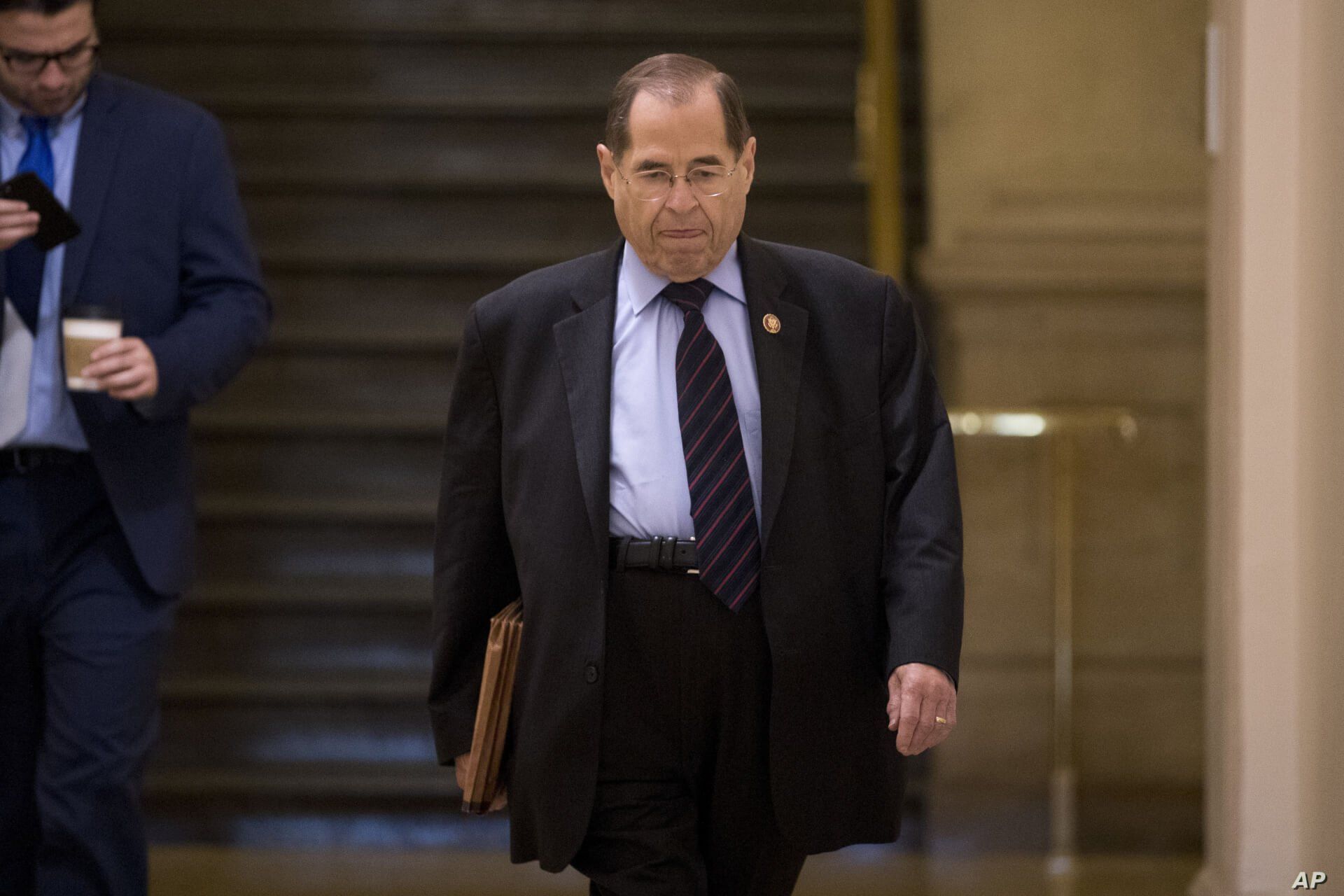  Judiciary Committee Chairman Jerrold Nadler, D-N.Y., arrives for a House Democratic caucus meeting on Capitol Hill in Washington, July 10, 2019. 