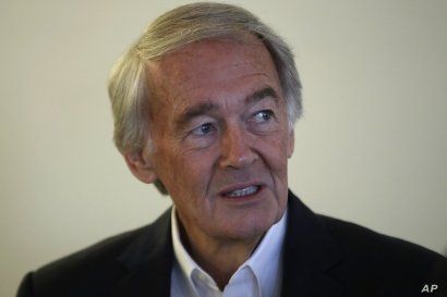 FILE - U.S. Sen. Edward Markey, D-Mass., speaks during a news conference in Boston, Aug. 26, 2019. 