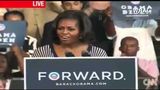 A fired up Michelle Obama chants “Forward!” at campaign rally