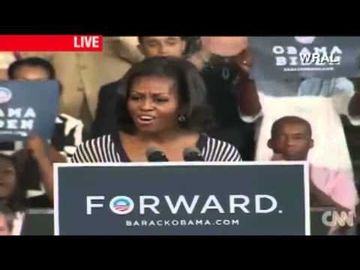 A fired up Michelle Obama chants “Forward!” at campaign rally