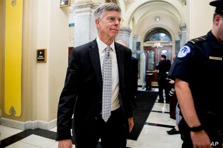 Former Ambassador William Taylor leaves a closed door meeting after testifying as part of the House impeachment inquiry into…