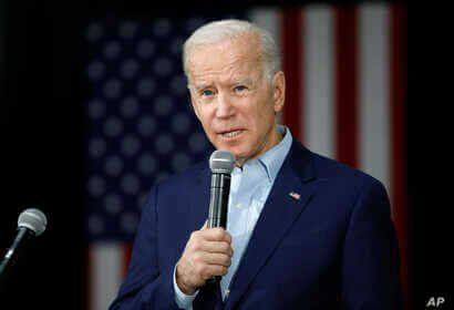 Democratic presidential candidate former Vice President Joe Biden speaks during a campaign event at the North Iowa Events…