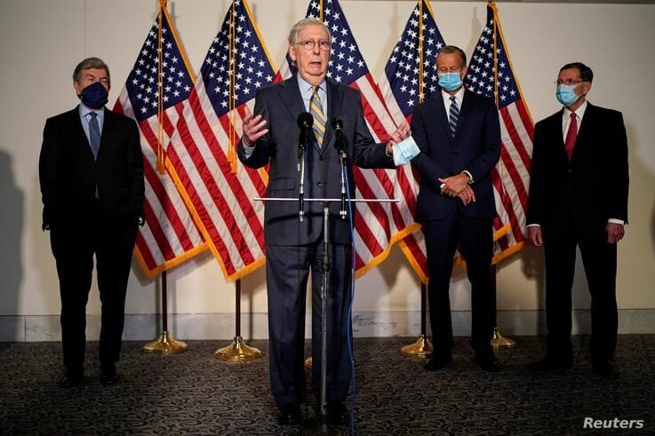 Senate Majority Leader Mitch McConnell (R-KY) speaks to the media after the Republican policy luncheon on Capitol Hill 