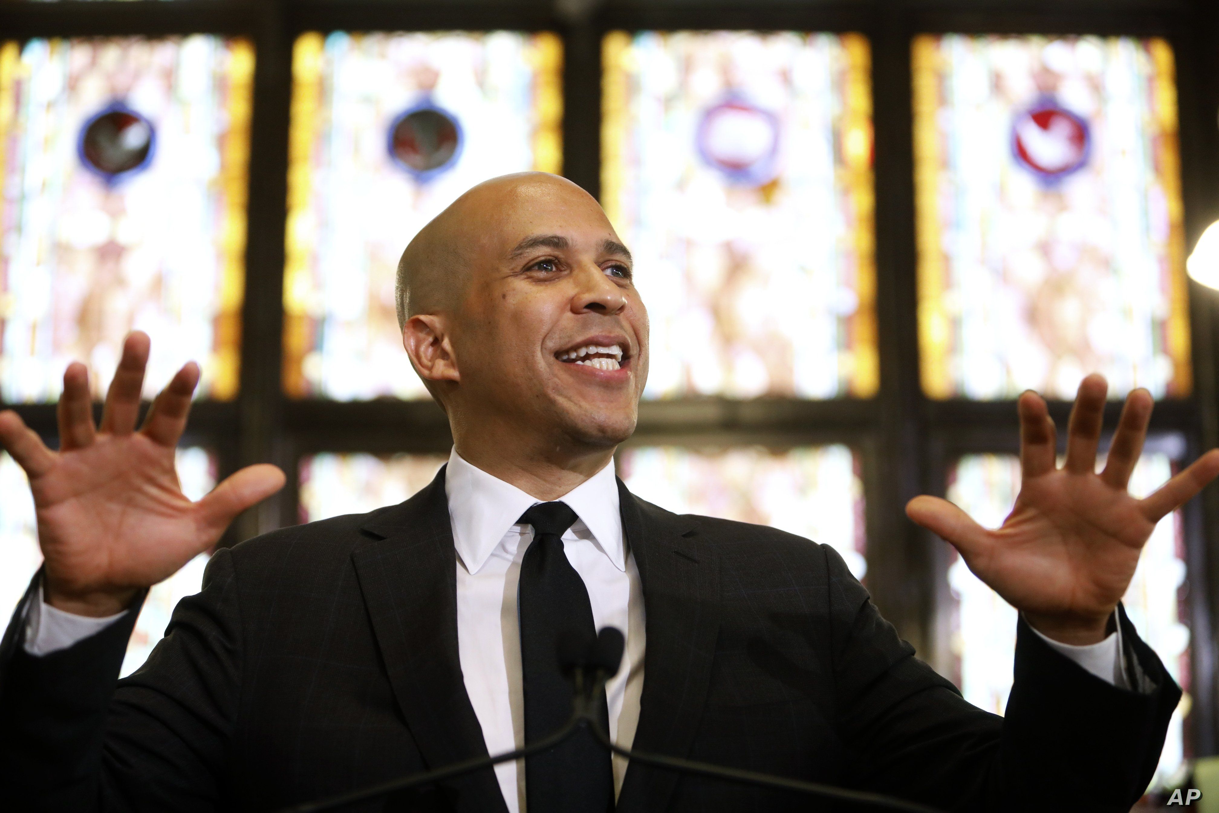 Democratic presidential candidate, Sen. Cory Booker, D-N.J., speaks about gun control at Mother Emanuel AME Church, Aug. 7, 2019, in Charleston, S.C. Nine black Bible study participants were killed at the church in a 2015 racist attack. 
