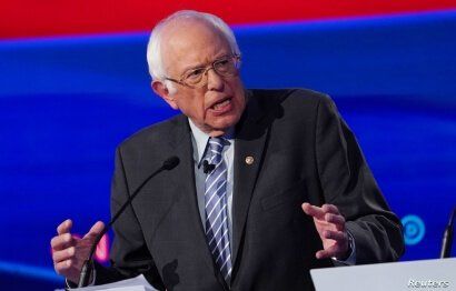 Democratic presidential candidate Senator Bernie Sanders speaks during the fourth U.S. Democratic presidential candidates 2020…