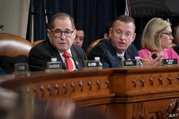 House Judiciary Committee Chairman Jerrold Nadler, D-N.Y., left, joined by Rep. Doug Collins, R-Ga., the ranking member