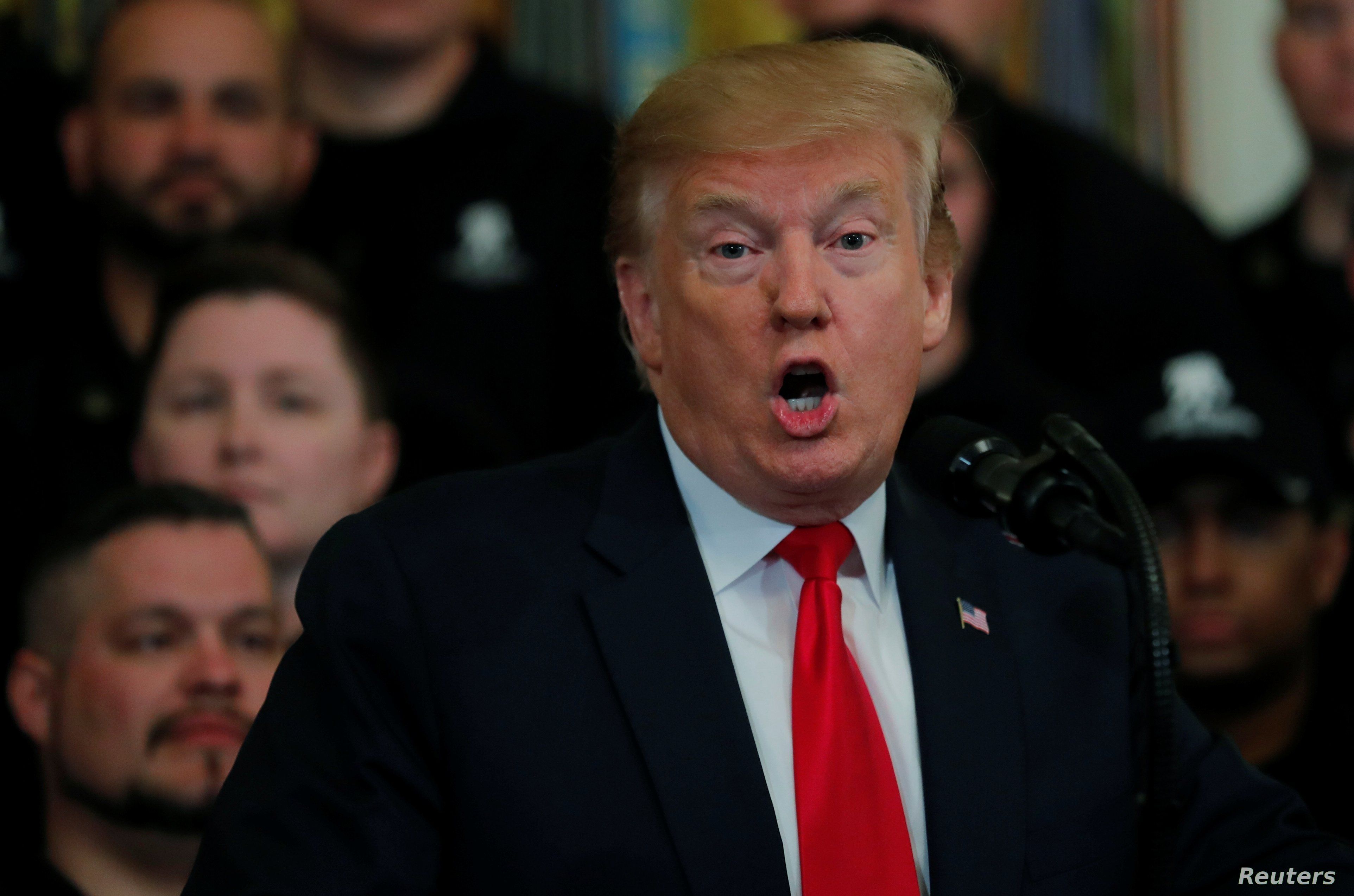 President Donald Trump speaks at the Wounded Warrior Project Soldier Ride event after the release of Special Counsel Robert Mueller's report in the East Room of the White House, April 18, 2019.